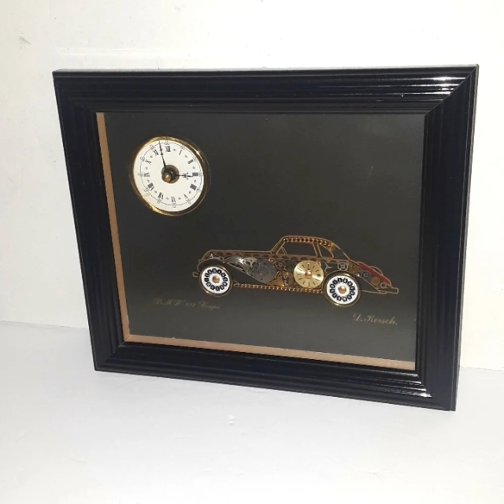 RARE VINTAGE BMW 327 COUPE D KERSCH DAVID OF LONDON CLOCK FRAMED ART